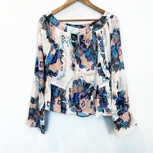 Tramp Floral Sheer Colorful Swing Blouse Size Large EUC